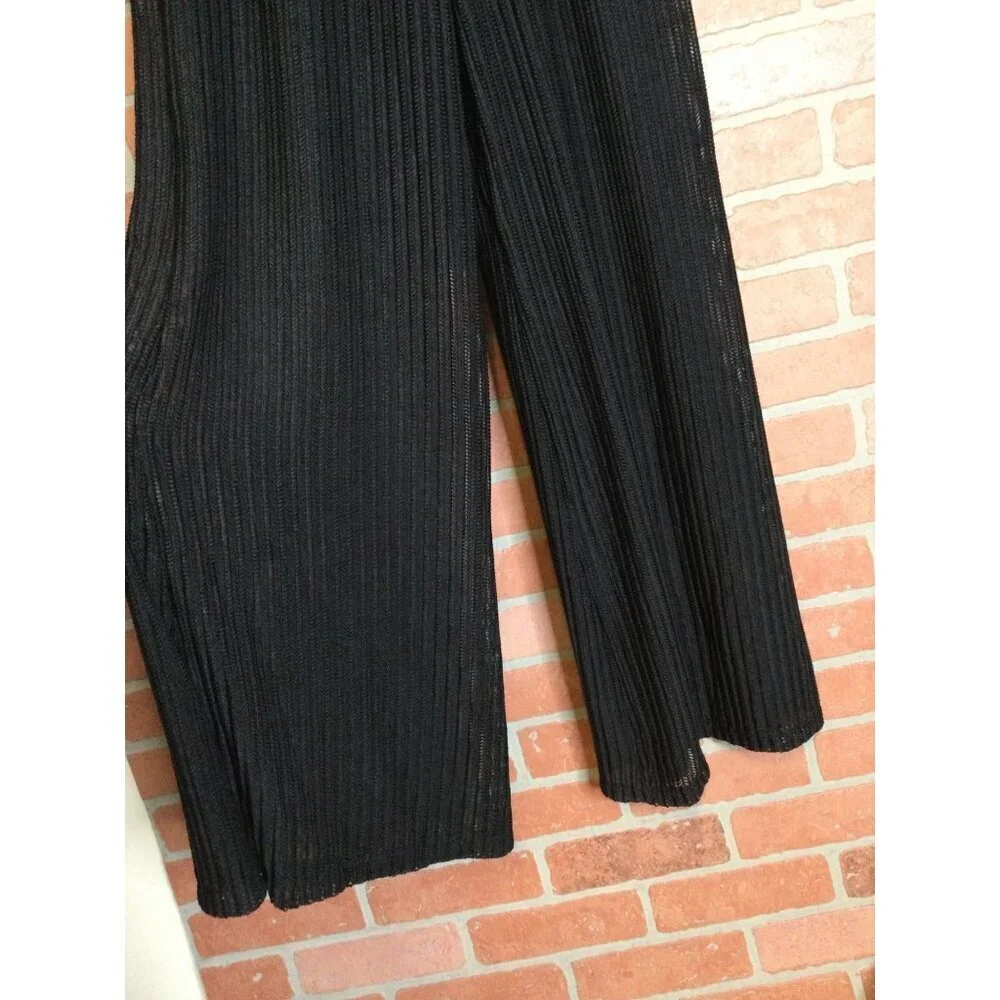 Paradise Women's Pleated Wide Leg Sheer Pants Elastic Waist Black Size Large